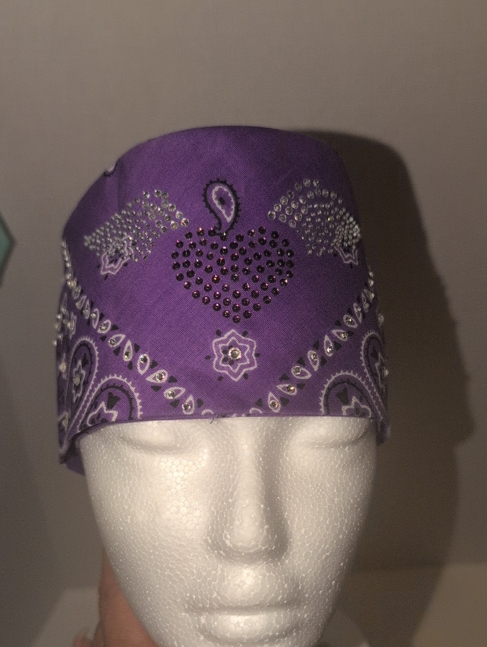 Bedazzled Purple Paisley Rhinestone Headscarf 100% Cotton
